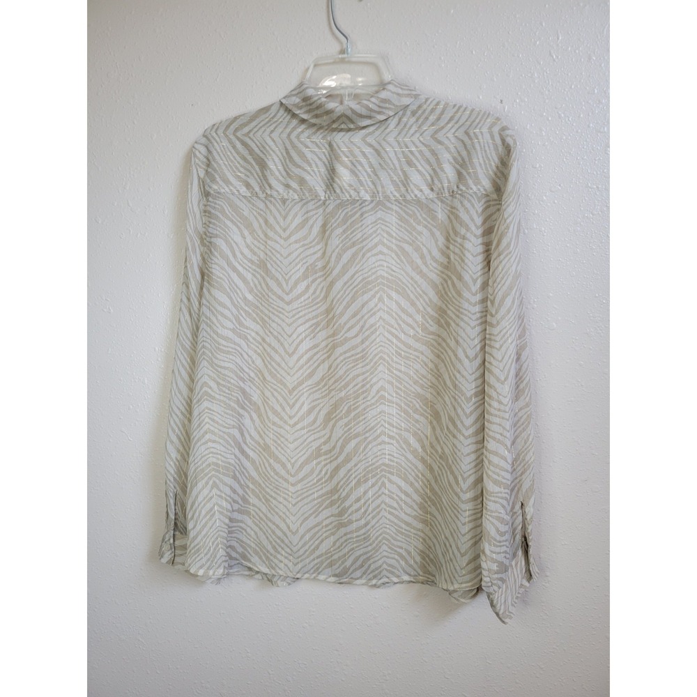 Chico's Women's Blouse Gold Accent Stripes Sheer Lightweight Tan Shirt Sz 3 - Picture 6 of 14